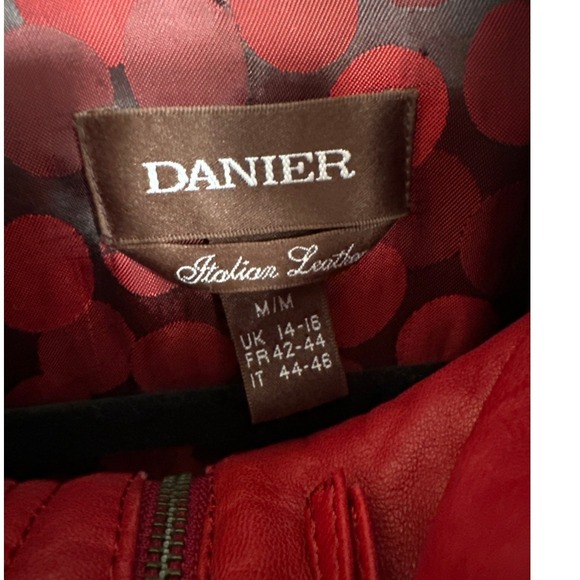 DANIER Red Italian Leather Jacket Women M/M‎ Funnel Neck Button Front Pockets - Picture 3 of 9